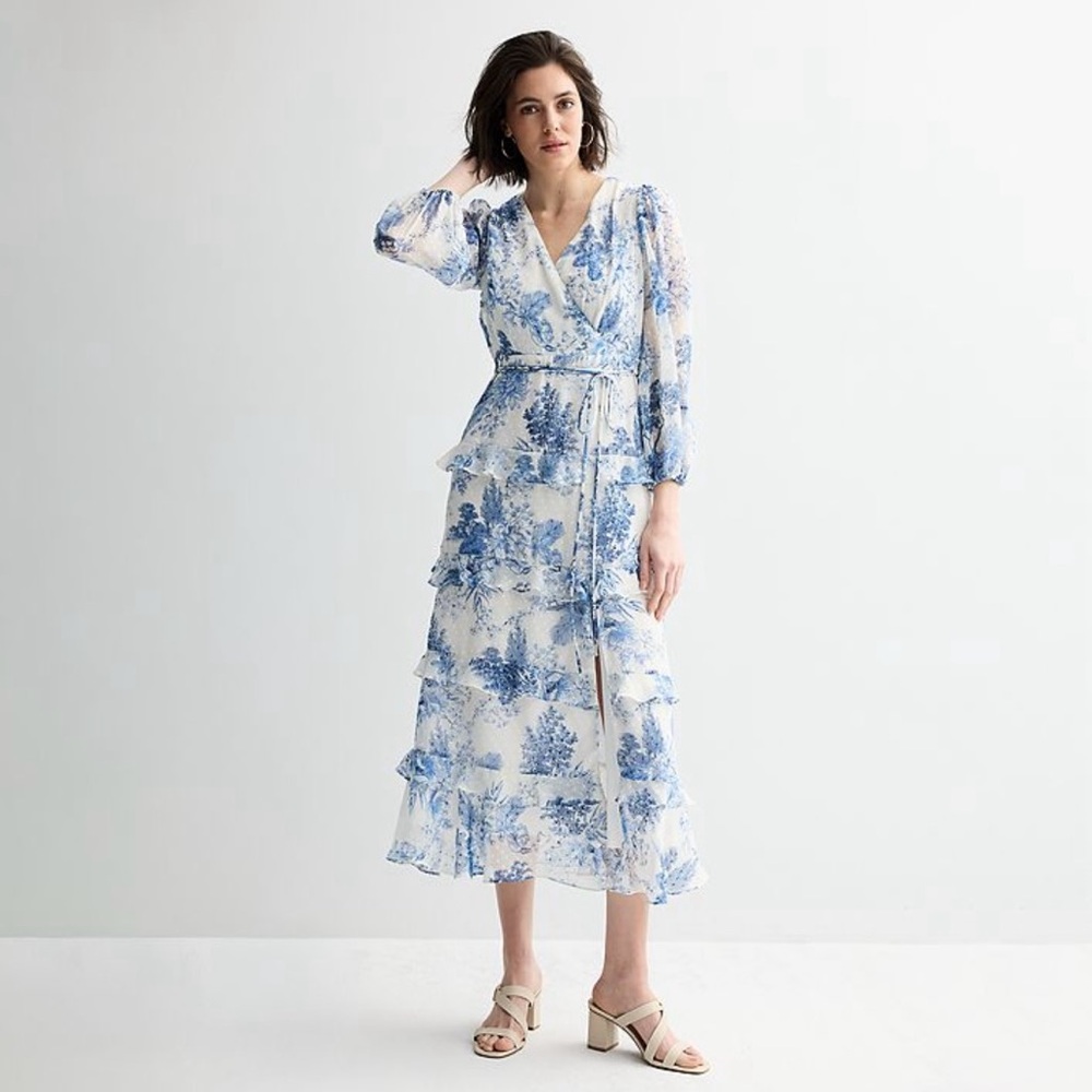 Maison Tara Blue and White Floral Long Sleeve Dress